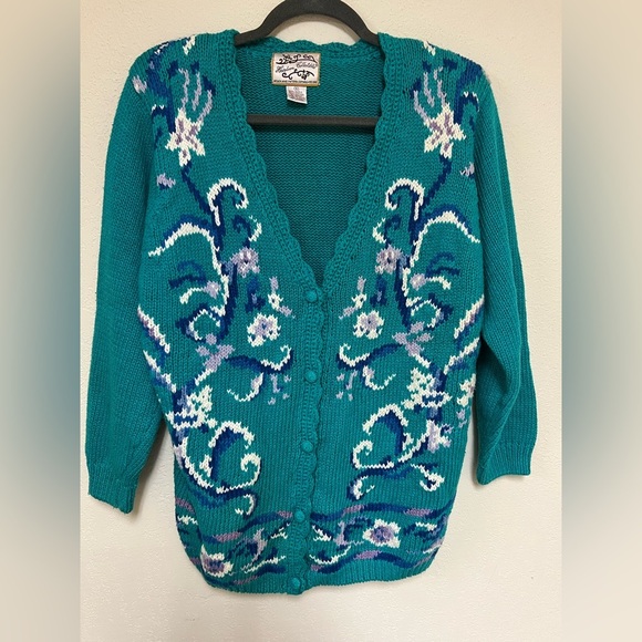 Vintage Floral Cardigan Knit Button Cardigan Womens s - Picture 1 of 9